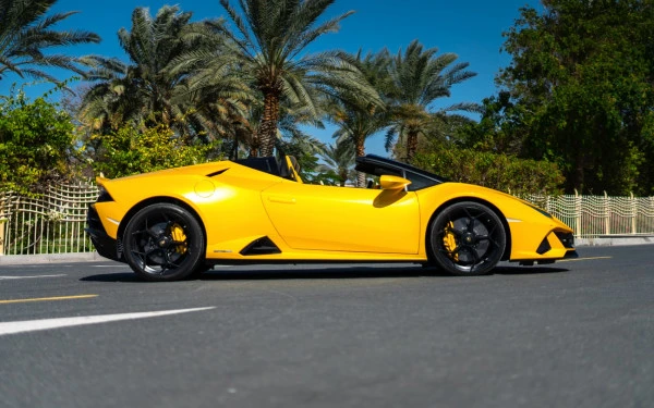 Желтый Lamborghini Evo Spyder Photo 3